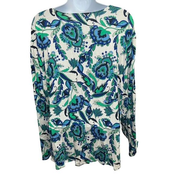Liz Claiborne 3X Top Blue Green Pretty Paisley Floral V-Neck Stretch Long Sleeve - Picture 4 of 4